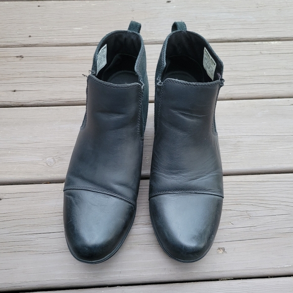 Sorel Evie Waterproof Black Leather Suede Pull-On Ankle Chelsea Boots Booties 11 - Picture 4 of 8